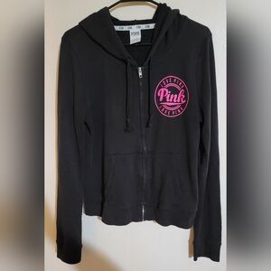 Victoria's Secret PINK Y2K Black/Hot Pink Full Zip Hoodie Size L